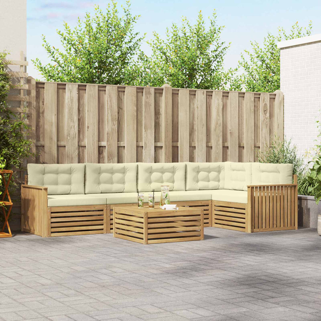 vidaXL Conjunto de sofás de exterior 6 uds. Blanco y Crema Poliéster