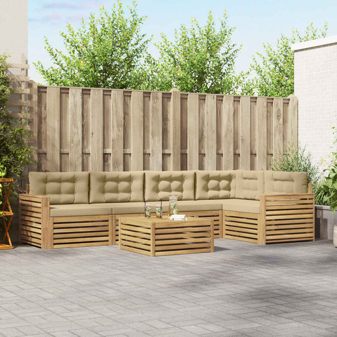 vidaXL Conjunto de sofás de exterior 6 uds. y Beige Poliéster