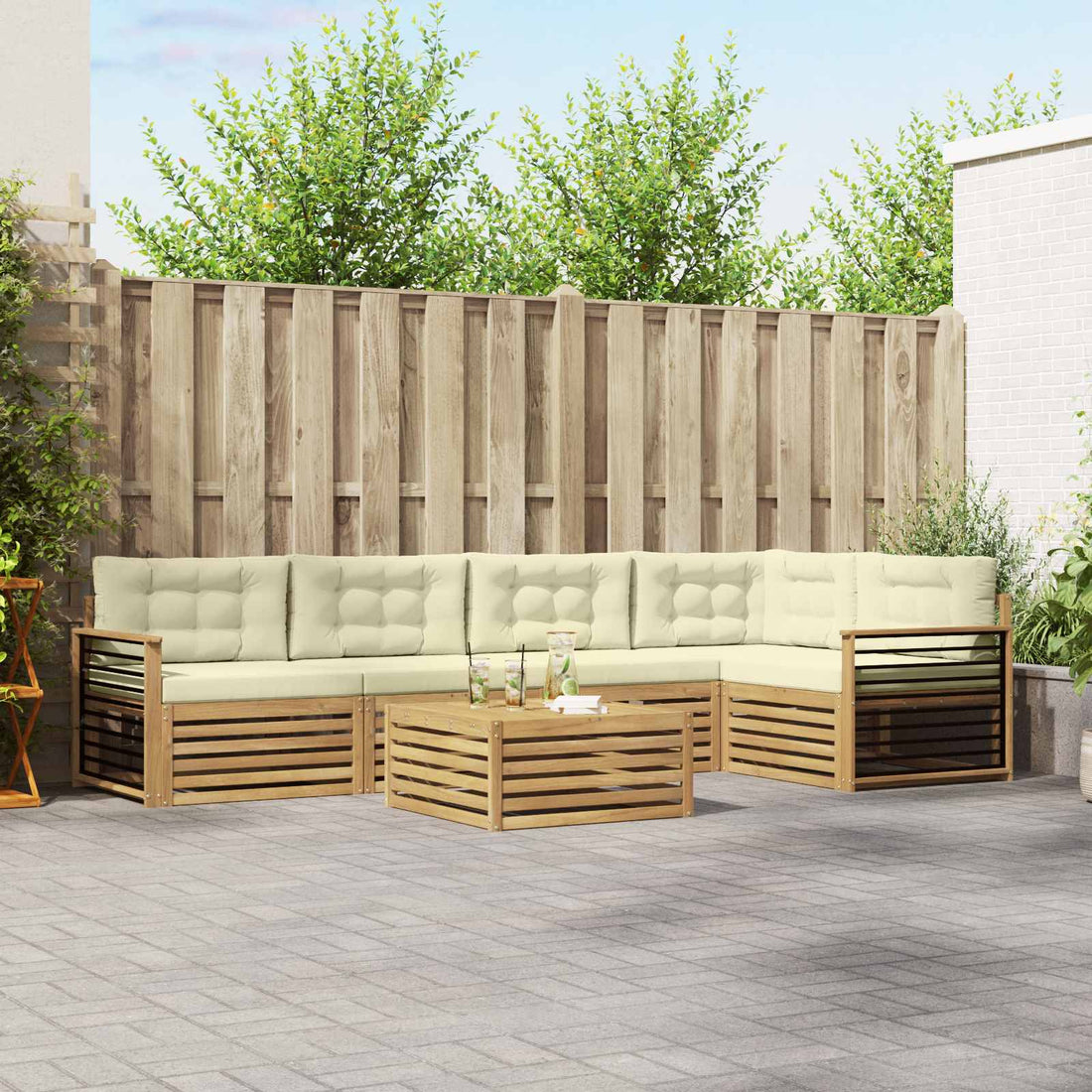 vidaXL Conjunto de sofás de exterior 6 uds. Blanco y Crema Poliéster