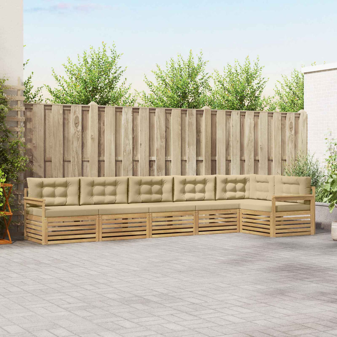 vidaXL Conjunto de sofás de exterior 6 uds. y Beige Poliéster