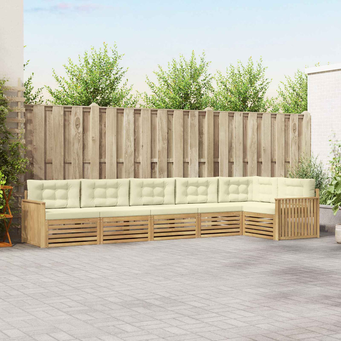 vidaXL Conjunto de sofás de exterior 6 uds. Blanco y Crema Poliéster