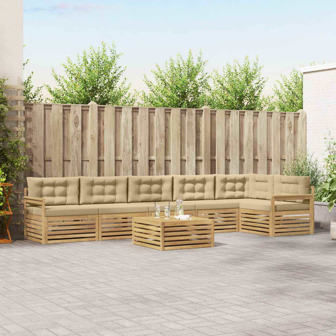 vidaXL Conjunto de sofás de exterior 7 uds. y Beige