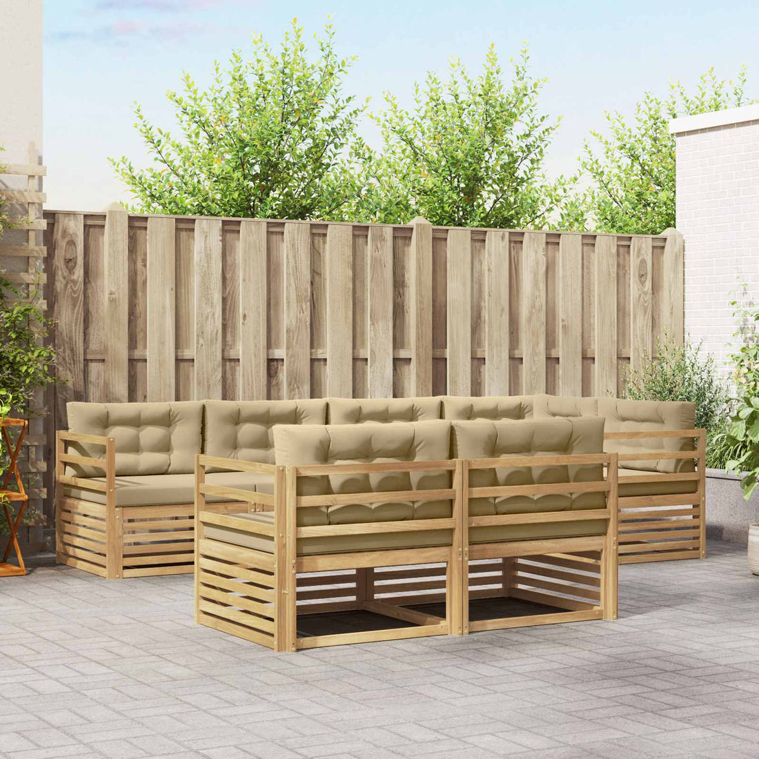 vidaXL Conjunto de sofás de exterior 7 uds. y Beige Poliéster