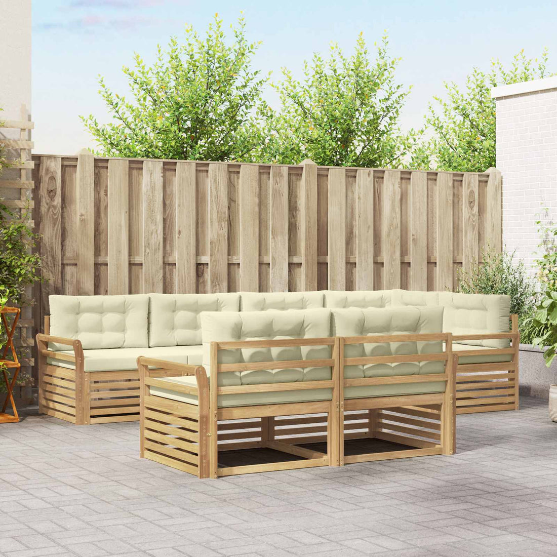 vidaXL Conjunto de sofás de exterior 7 uds. Blanco y Crema Poliéster