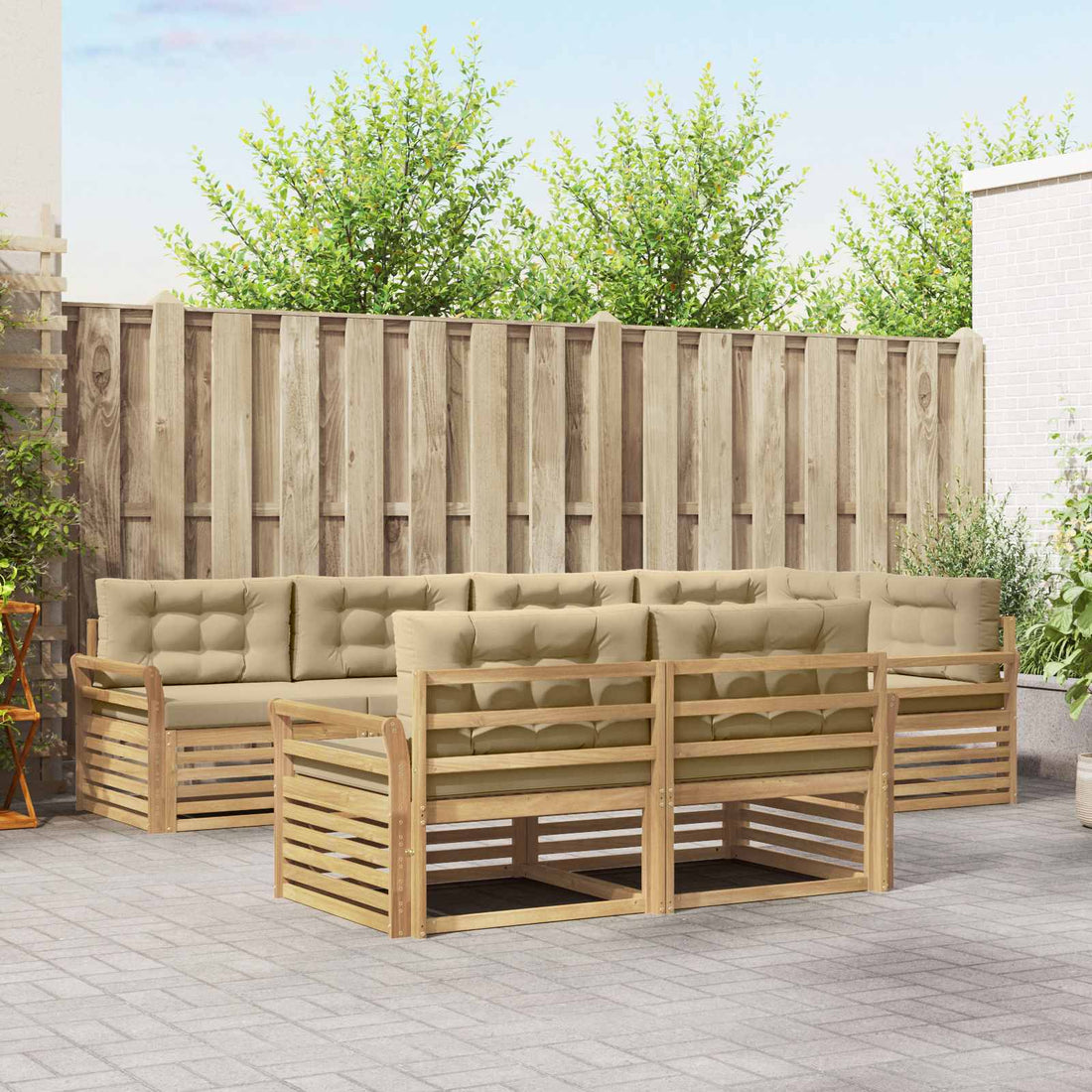 vidaXL Conjunto de sofás de exterior 7 uds. y Beige Poliéster