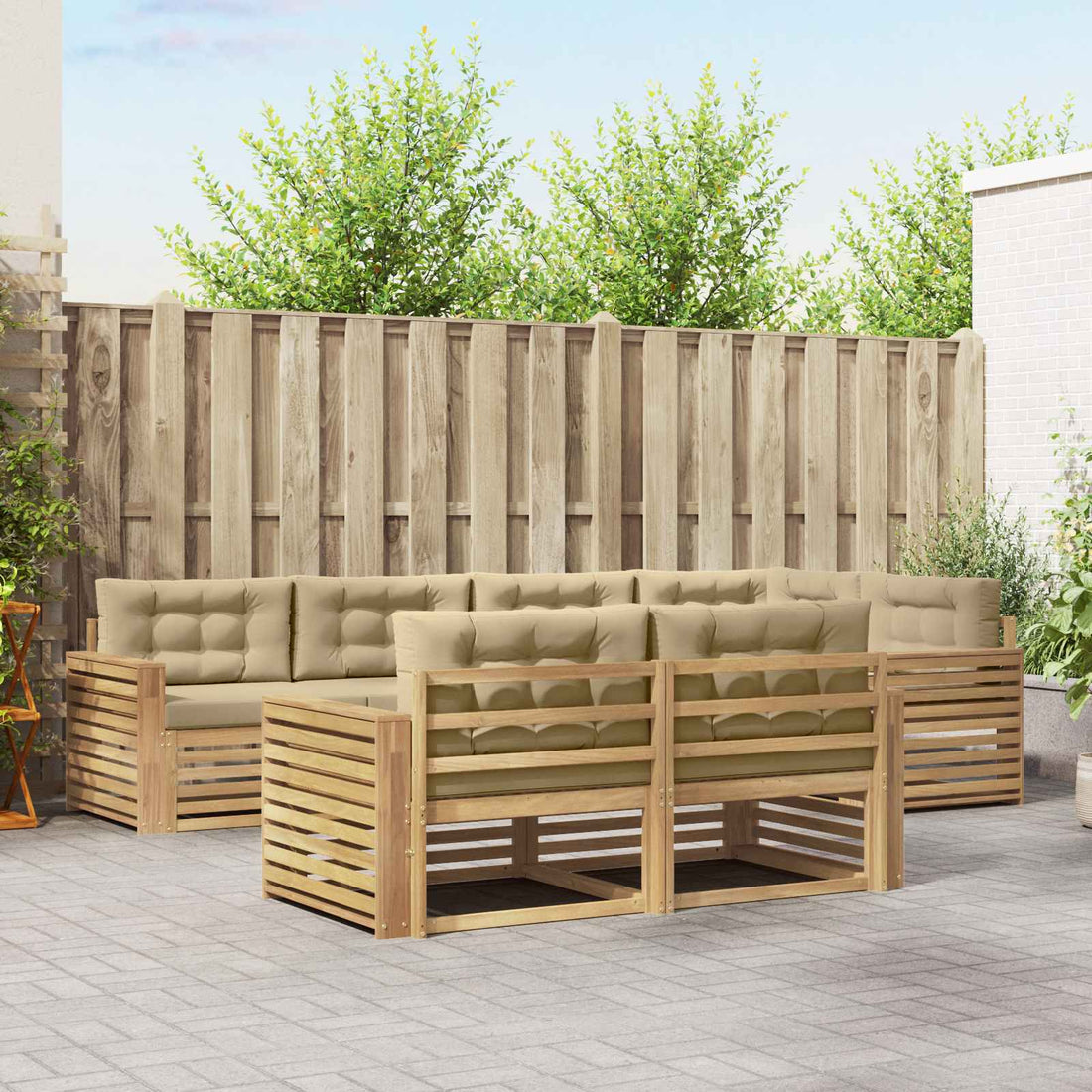 vidaXL Conjunto de sofás de exterior 7 uds. y Beige Poliéster