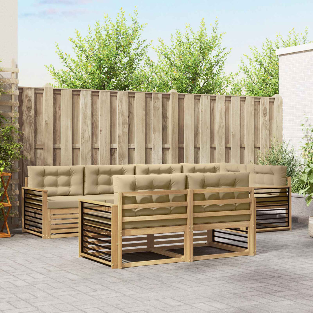 vidaXL Conjunto de sofás de exterior 7 uds. y Beige Poliéster