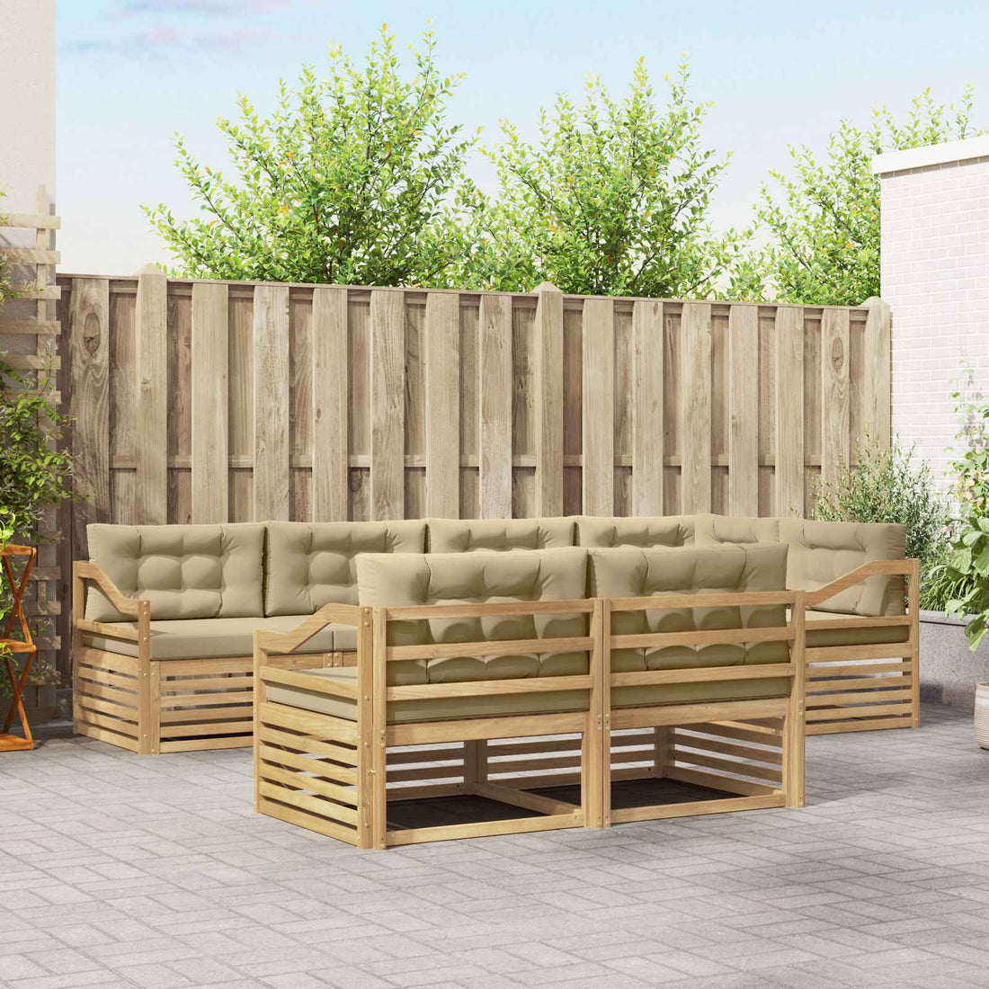 vidaXL Conjunto de sofás de exterior 7 uds. y Beige Poliéster