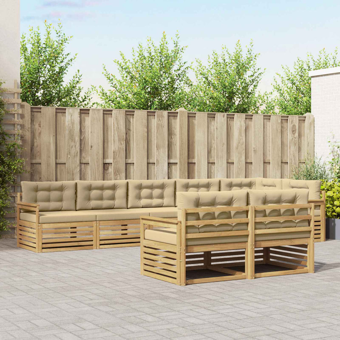 vidaXL Conjunto de sofás de exterior 8 uds. y Beige Poliéster