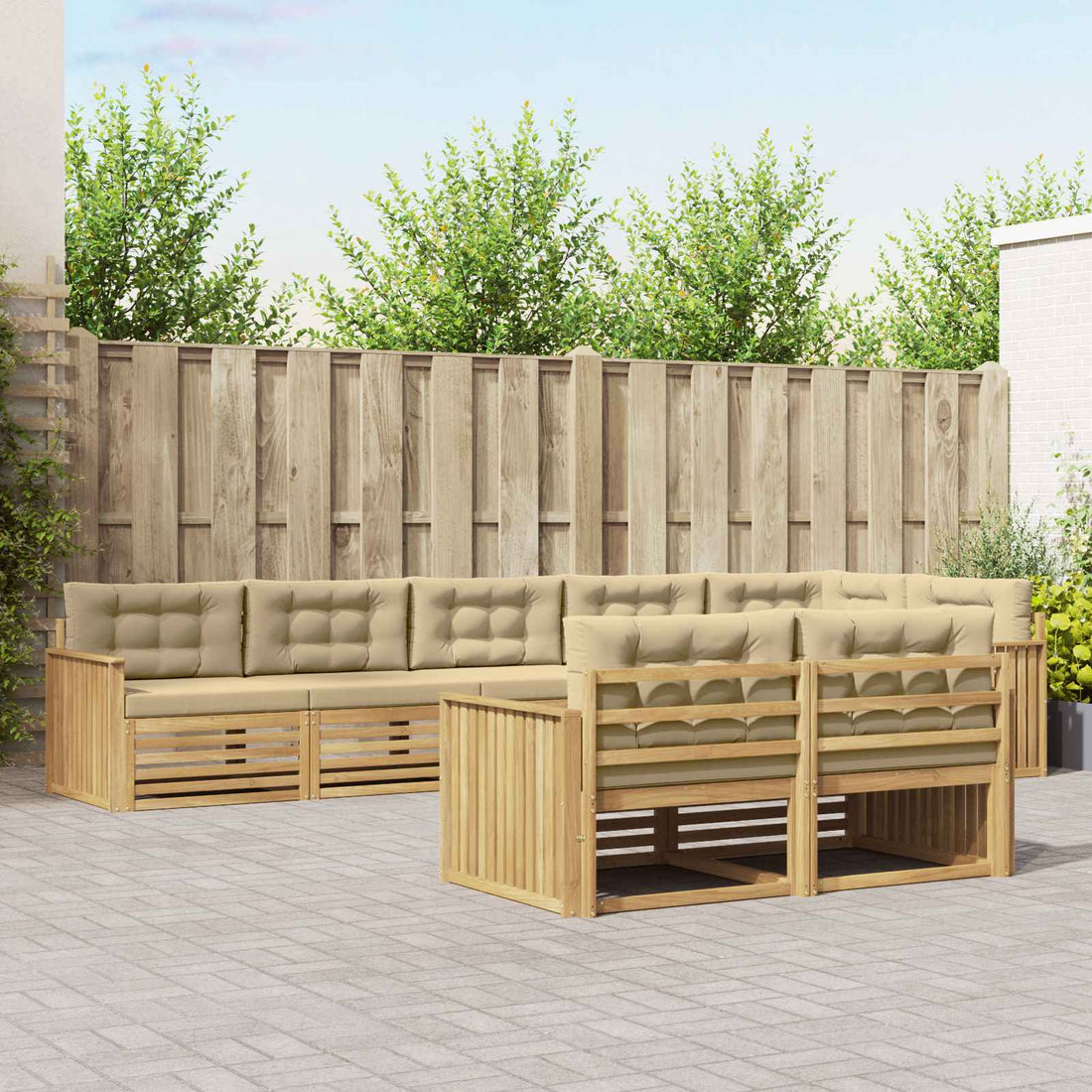 vidaXL Conjunto de sofás de exterior 8 uds. y Beige Poliéster
