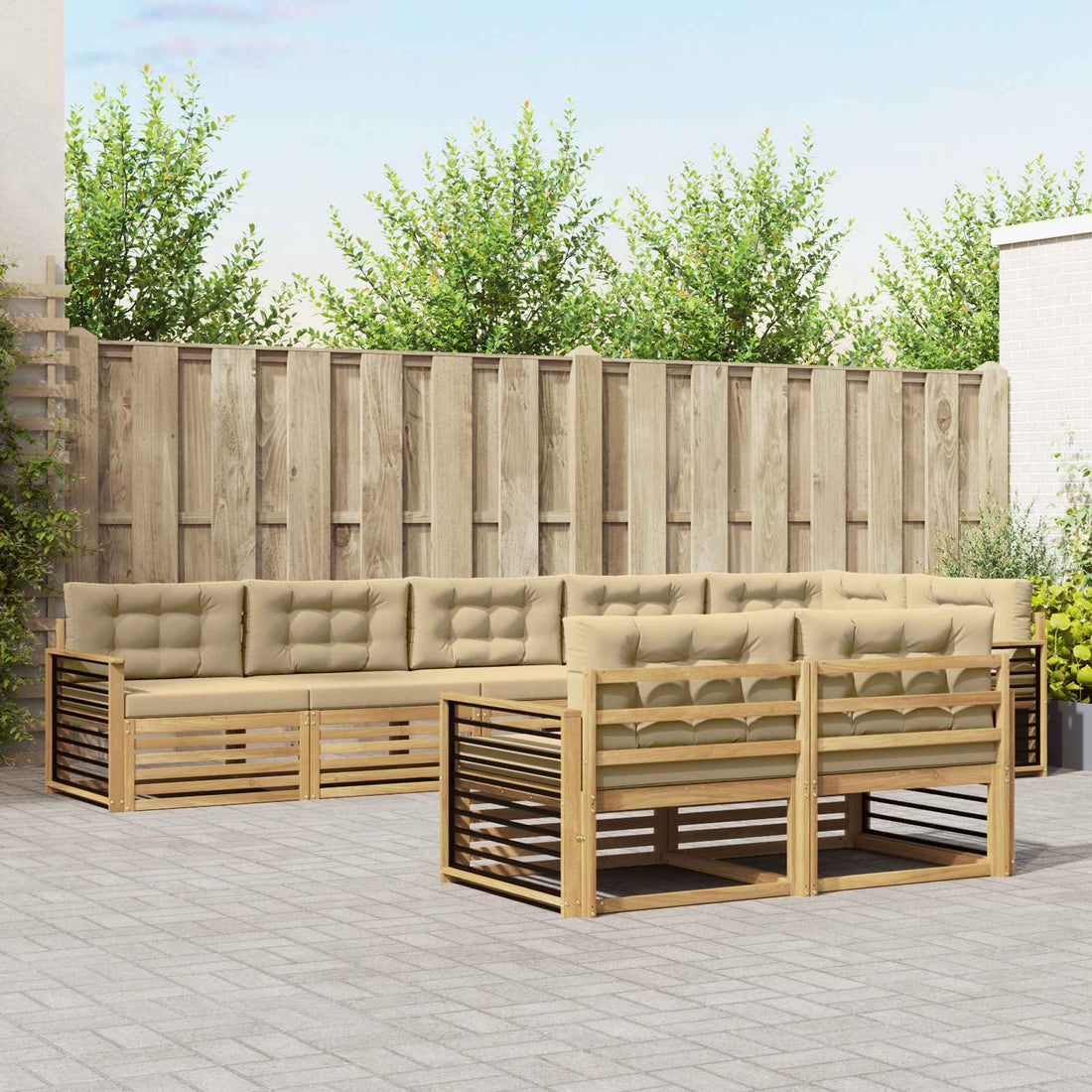 vidaXL Conjunto de sofás de exterior 8 uds. y Beige Poliéster