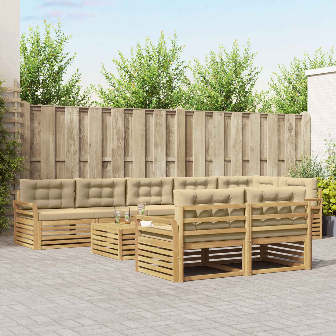 vidaXL Conjunto de sofás de exterior 9 uds. y Beige Poliéster