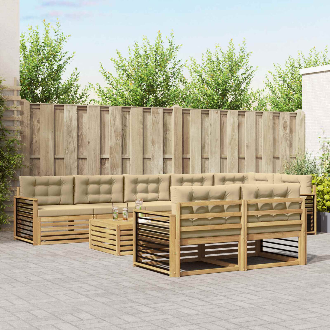 vidaXL Conjunto de sofás de exterior 9 uds. y Beige Poliéster