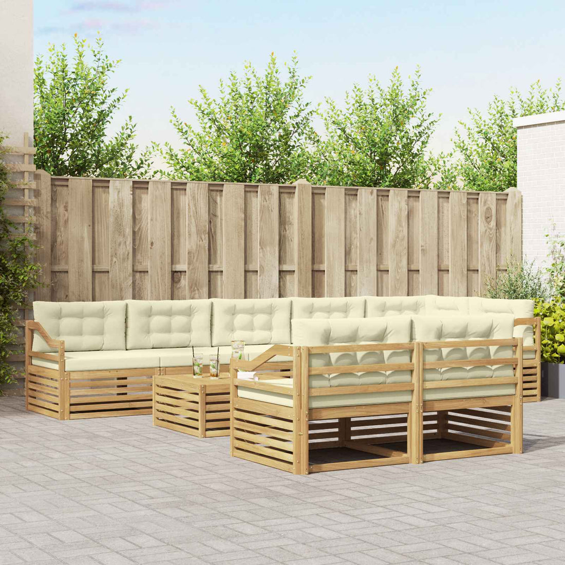 vidaXL Conjunto de sofás de exterior 9 uds. Blanco y Crema