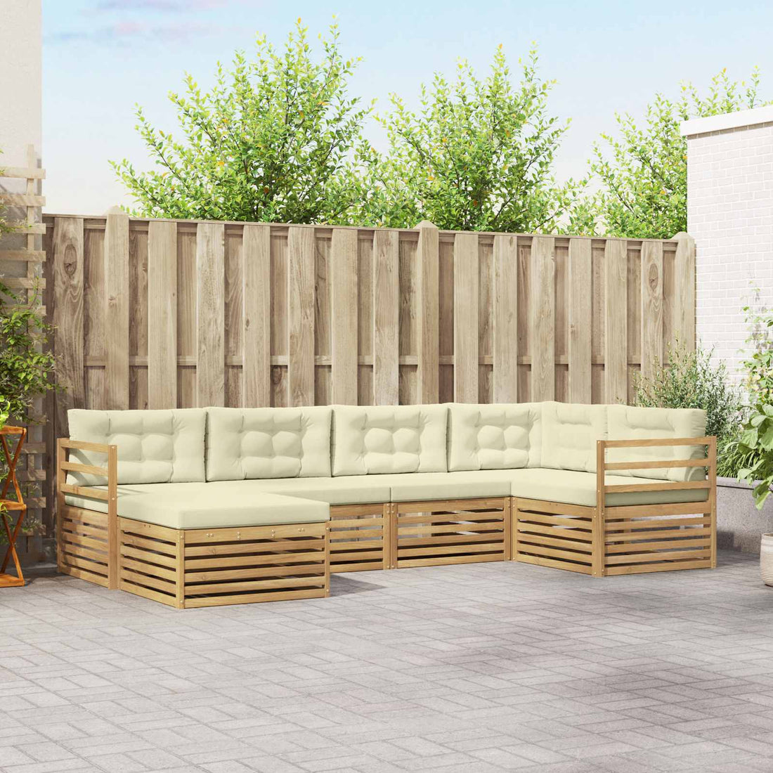vidaXL Conjunto de sofás de exterior 6 uds. Blanco y Crema Poliéster