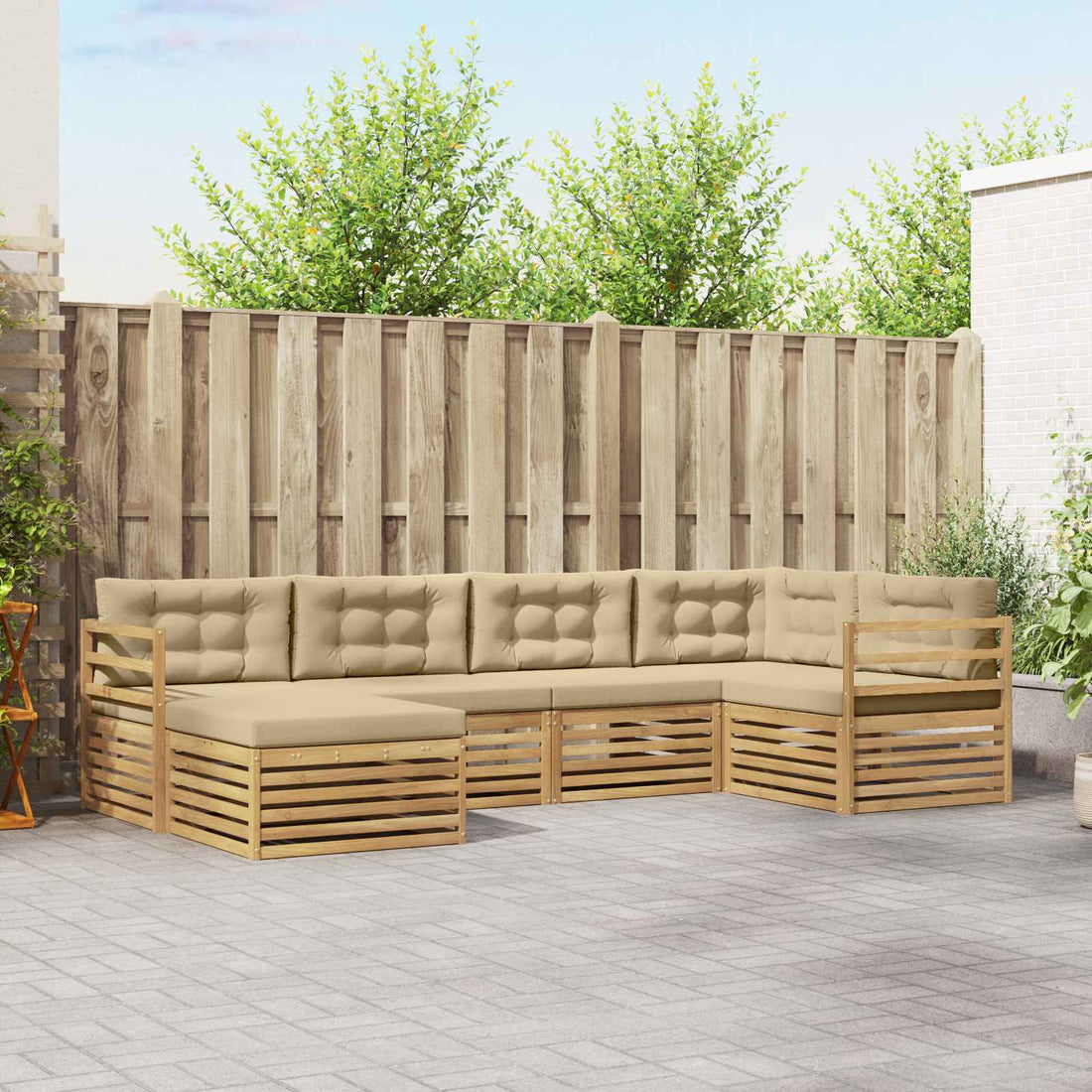 vidaXL Conjunto de sofás de exterior 6 uds. y Beige Poliéster