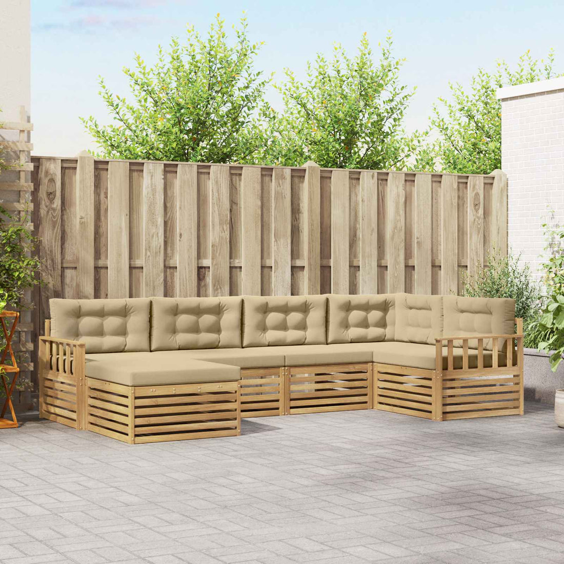 vidaXL Conjunto de sofás de exterior 6 uds. y Beige Poliéster