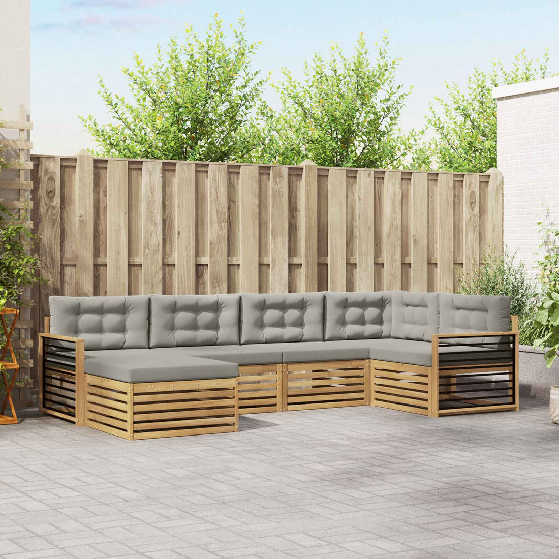 vidaXL Conjunto de sofás de exterior 6 uds. Blanco y Gris Claro