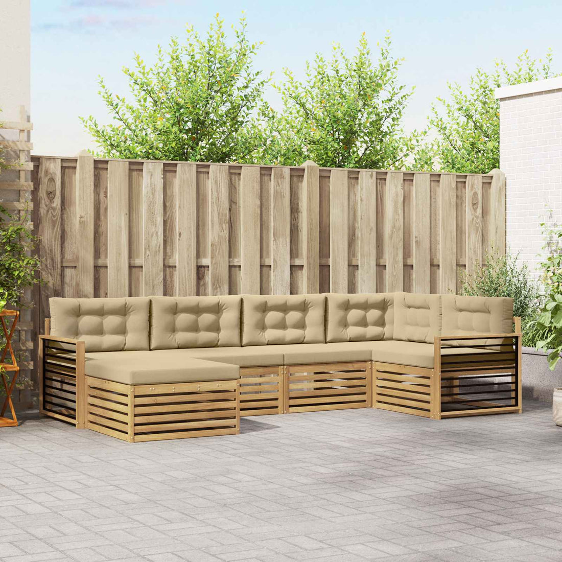 vidaXL Conjunto de sofás de exterior 6 uds. y Beige Poliéster
