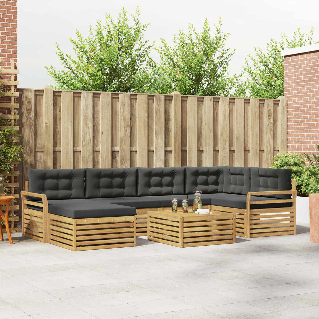 vidaXL Conjunto de sofás de exterior 7 uds. Blanco y Antracita