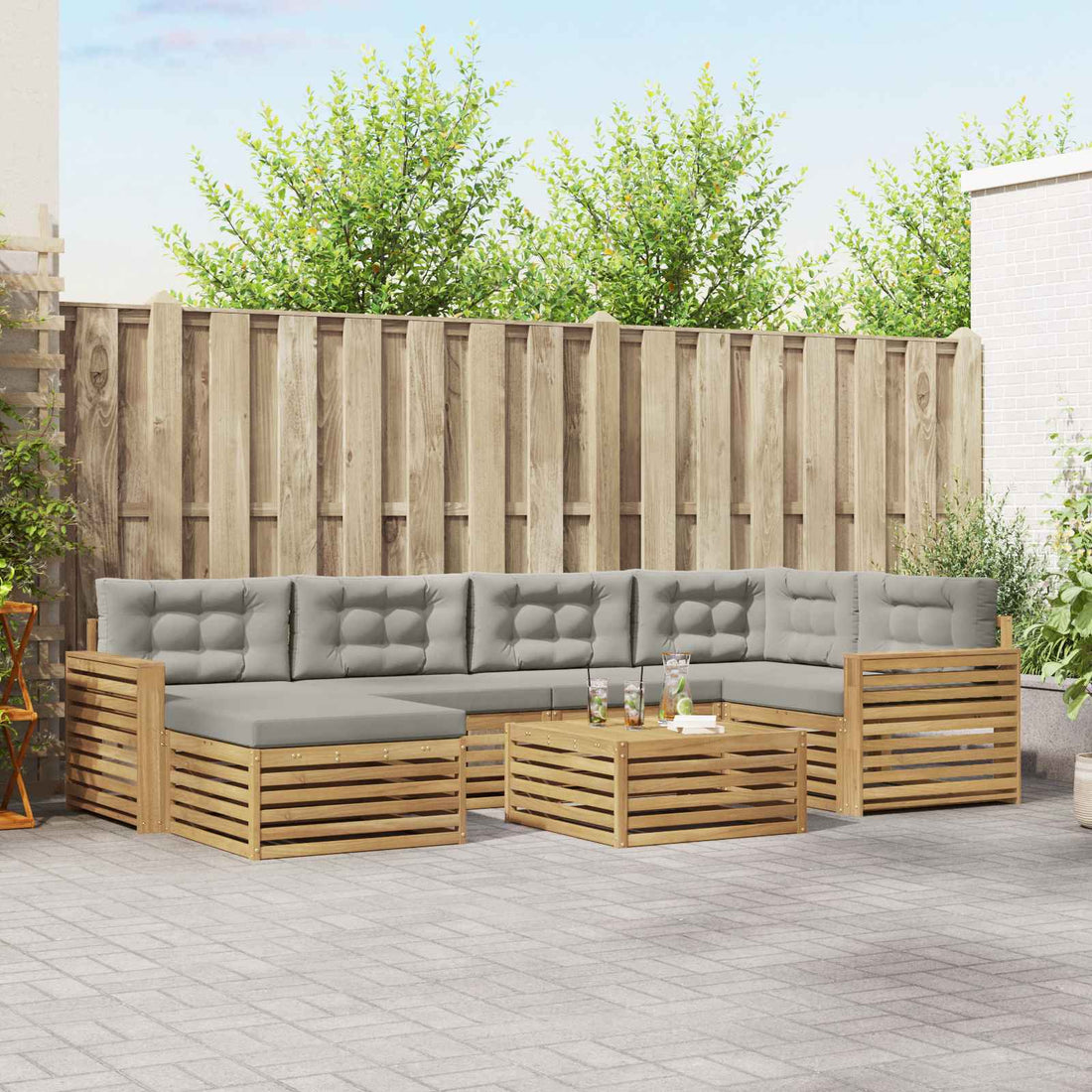 vidaXL Conjunto de sofás de exterior 7 uds. Blanco y Gris Claro