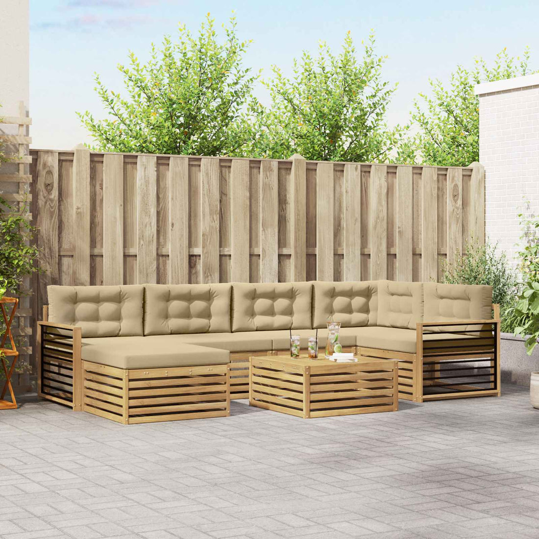 vidaXL Conjunto de sofás de exterior 7 uds. y Beige