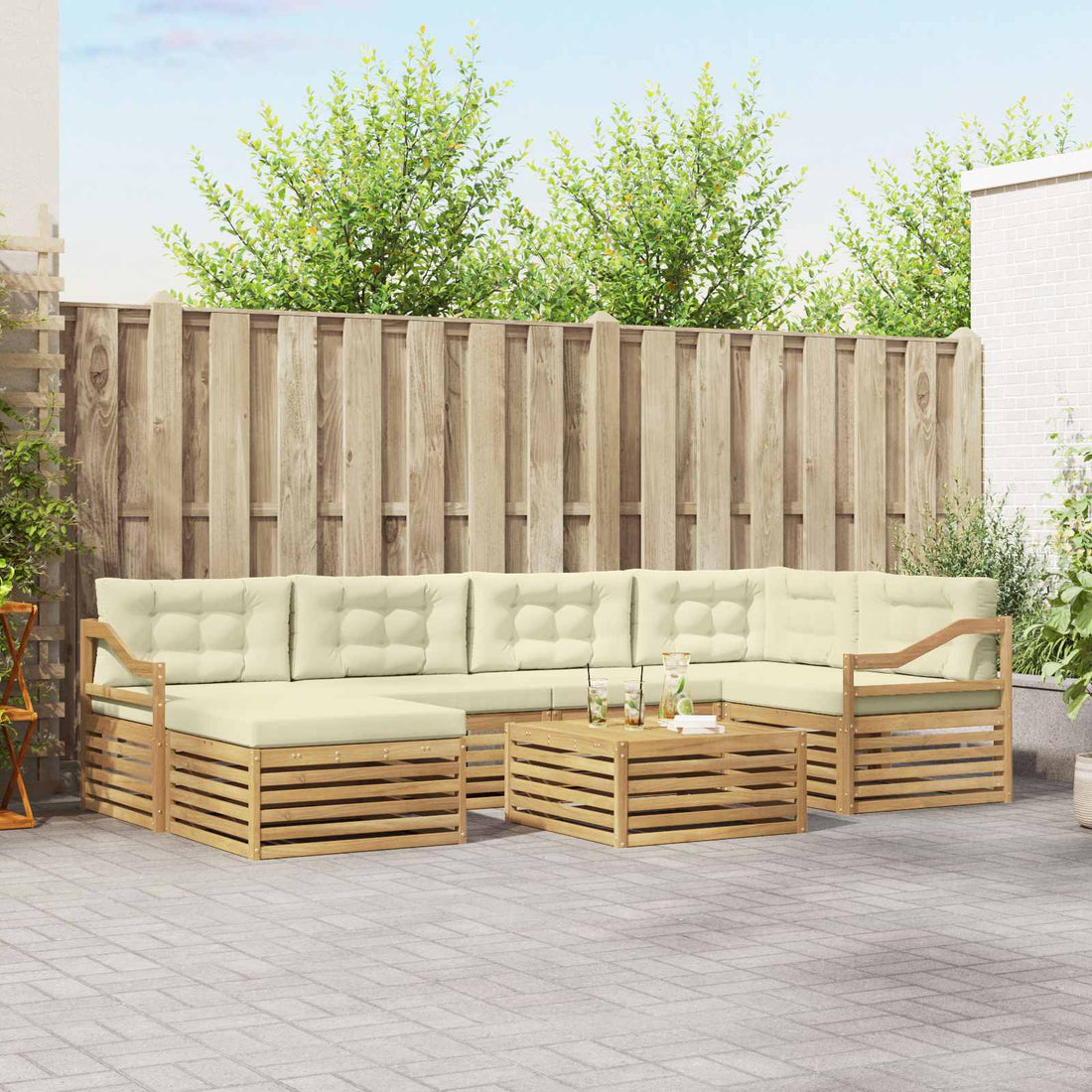 vidaXL Conjunto de sofás de exterior 7 uds. Blanco y Crema