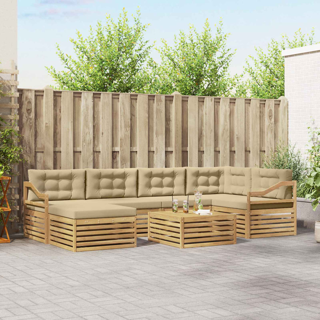 vidaXL Conjunto de sofás de exterior 7 uds. y Beige