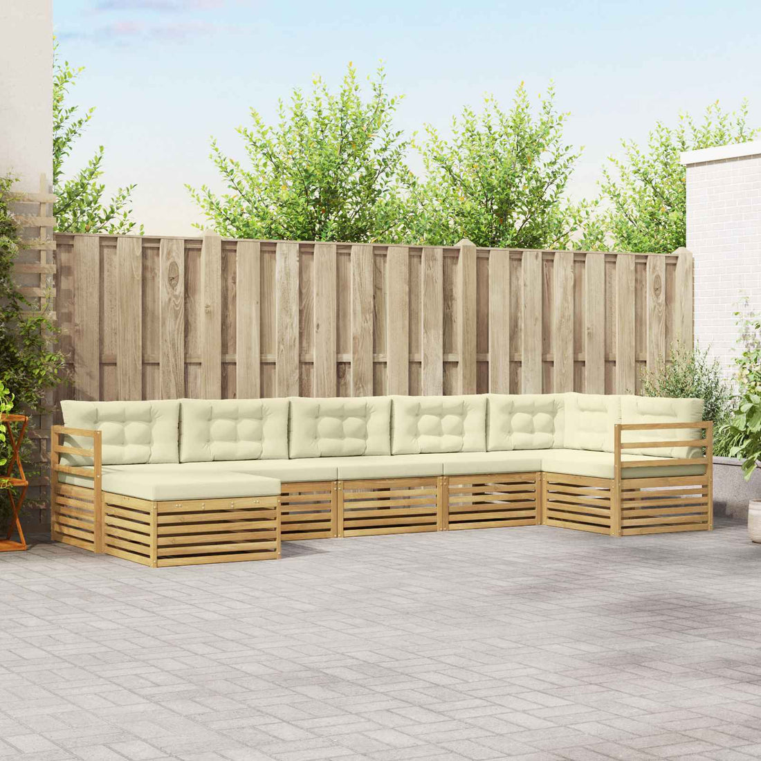 vidaXL Conjunto de sofás de exterior 7 uds. Blanco y Crema