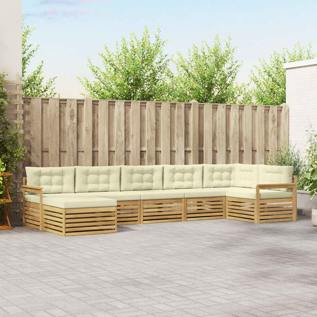 vidaXL Conjunto de sofás de exterior 7 uds. Blanco y Crema