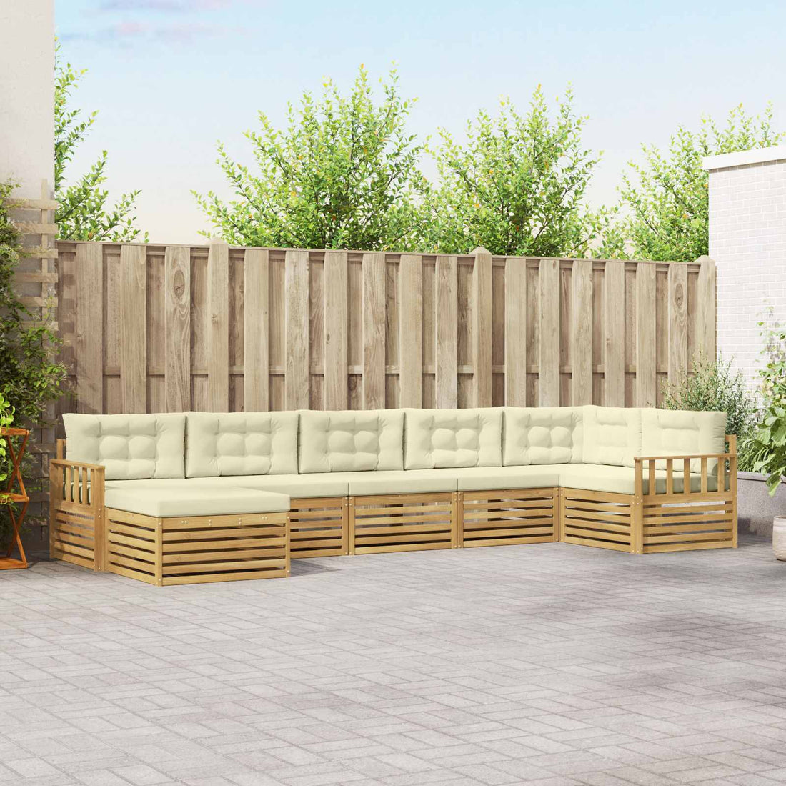 vidaXL Conjunto de sofás de exterior 7 uds. Blanco y Crema