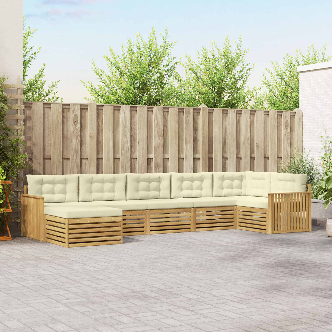 vidaXL Conjunto de sofás de exterior 7 uds. Blanco y Crema
