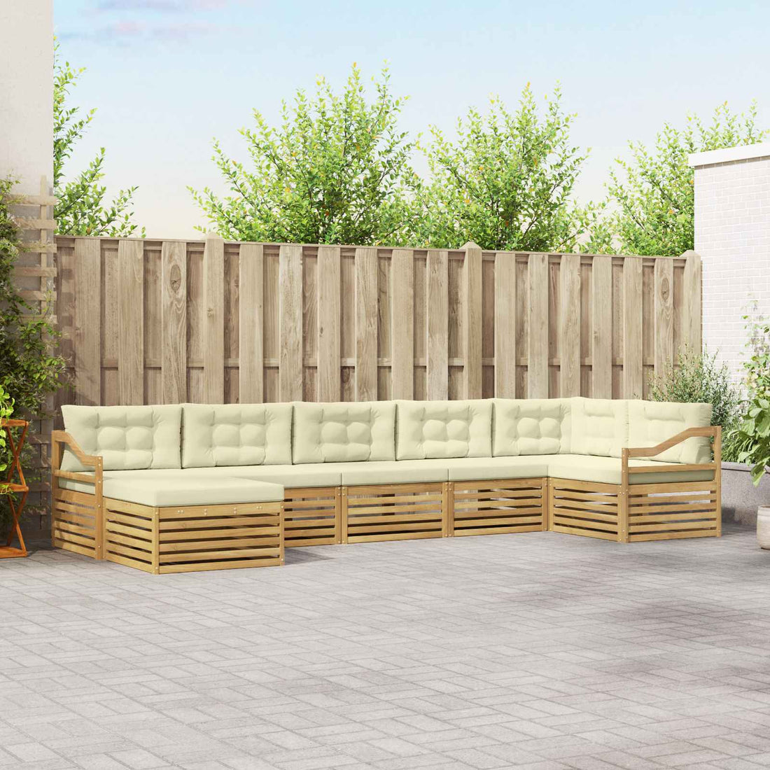 vidaXL Conjunto de sofás de exterior 7 uds. Blanco y Crema
