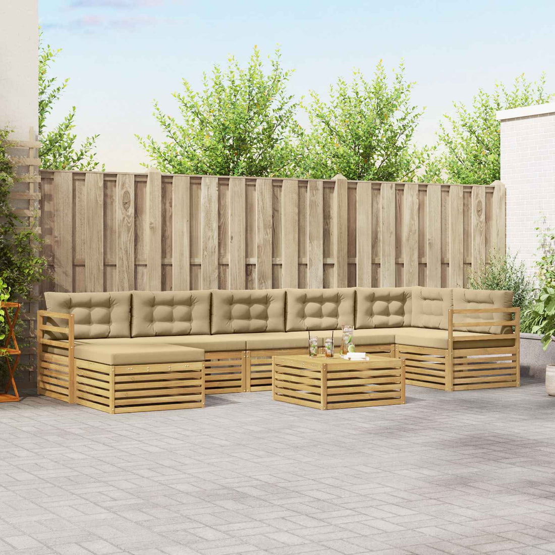 vidaXL Conjunto de sofás de exterior 8 uds. y Beige Poliéster