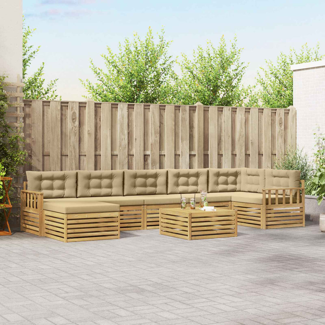 vidaXL Conjunto de sofás de exterior 8 uds. y Beige