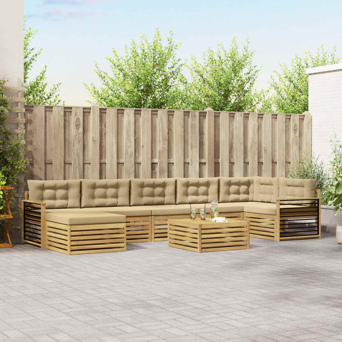 vidaXL Conjunto de sofás de exterior 8 uds. y Beige