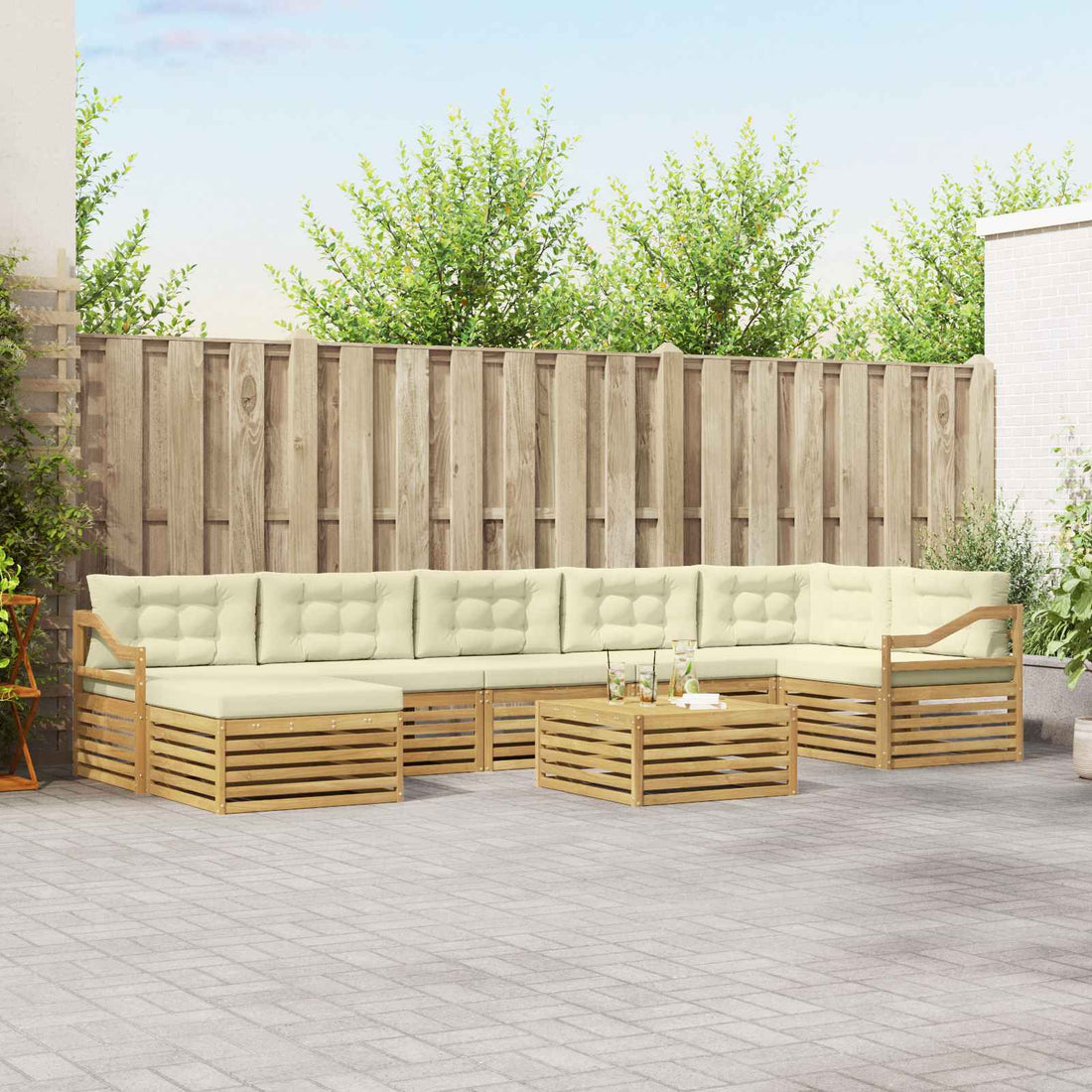 vidaXL Conjunto de sofás de exterior 8 uds. Blanco y Crema Poliéster