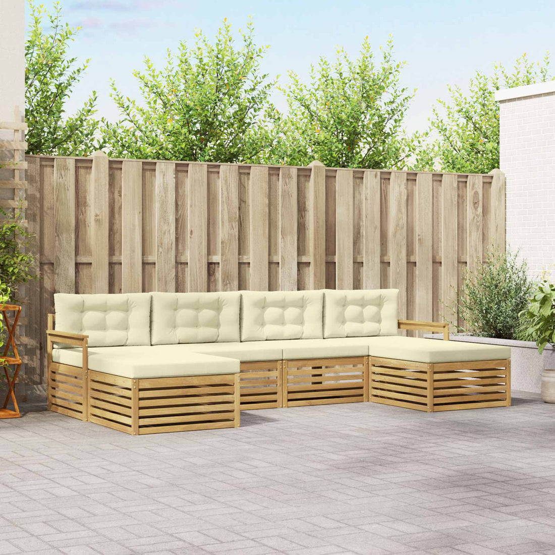 vidaXL Conjunto de sofás de exterior 6 uds. Blanco y Crema