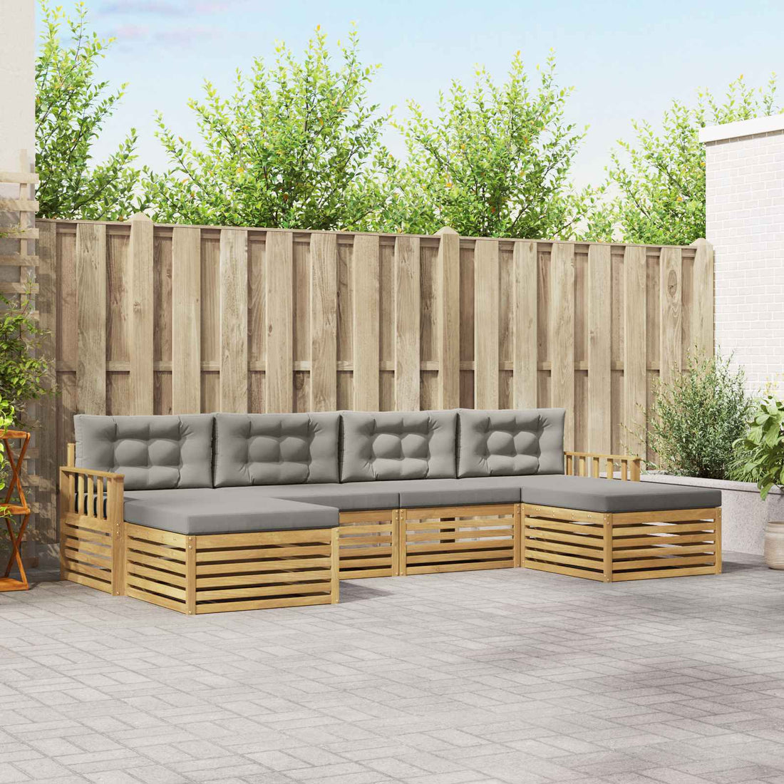 vidaXL Conjunto de sofás de exterior 6 uds. Blanco y Gris Claro