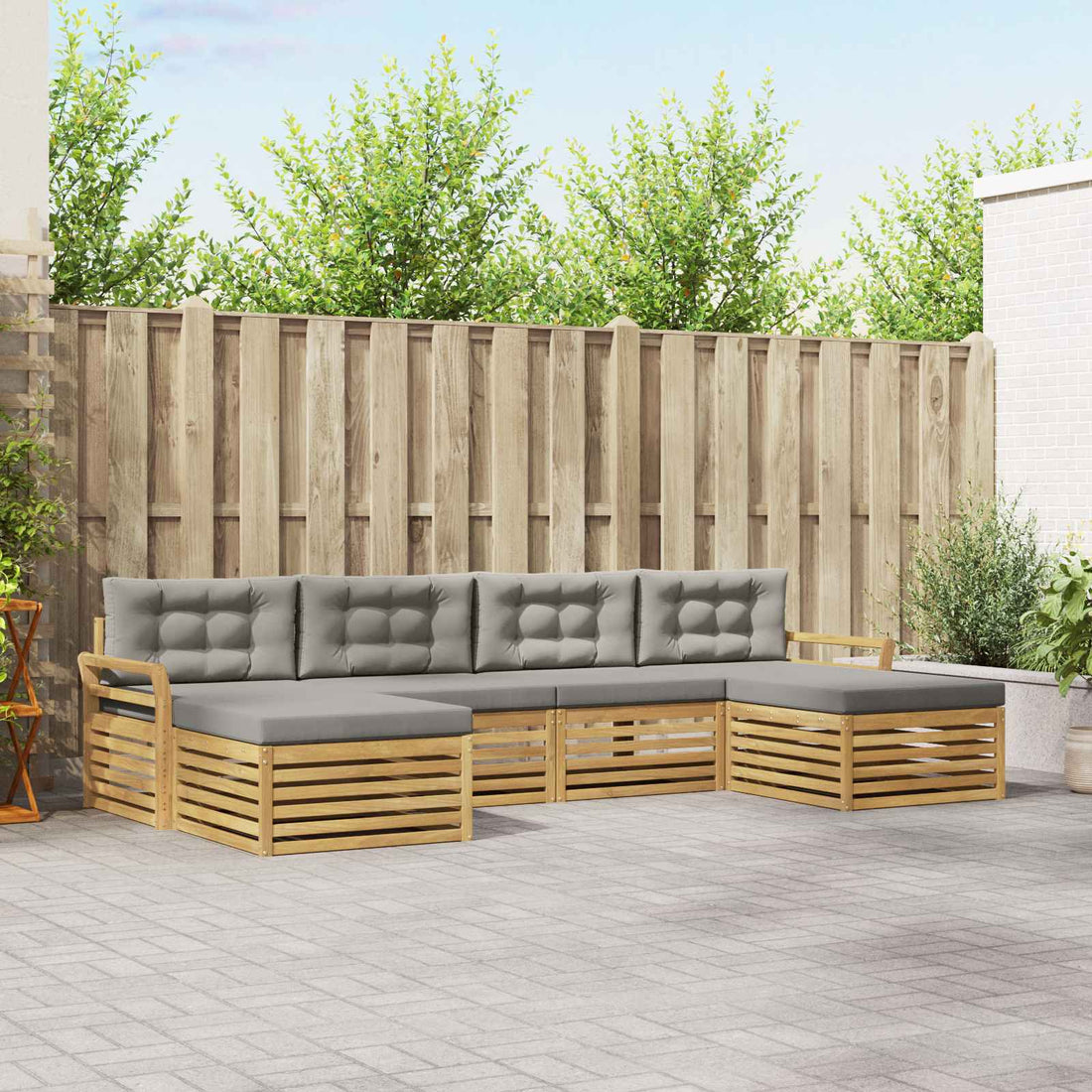 vidaXL Conjunto de sofás de exterior 6 uds. Blanco y Gris Claro
