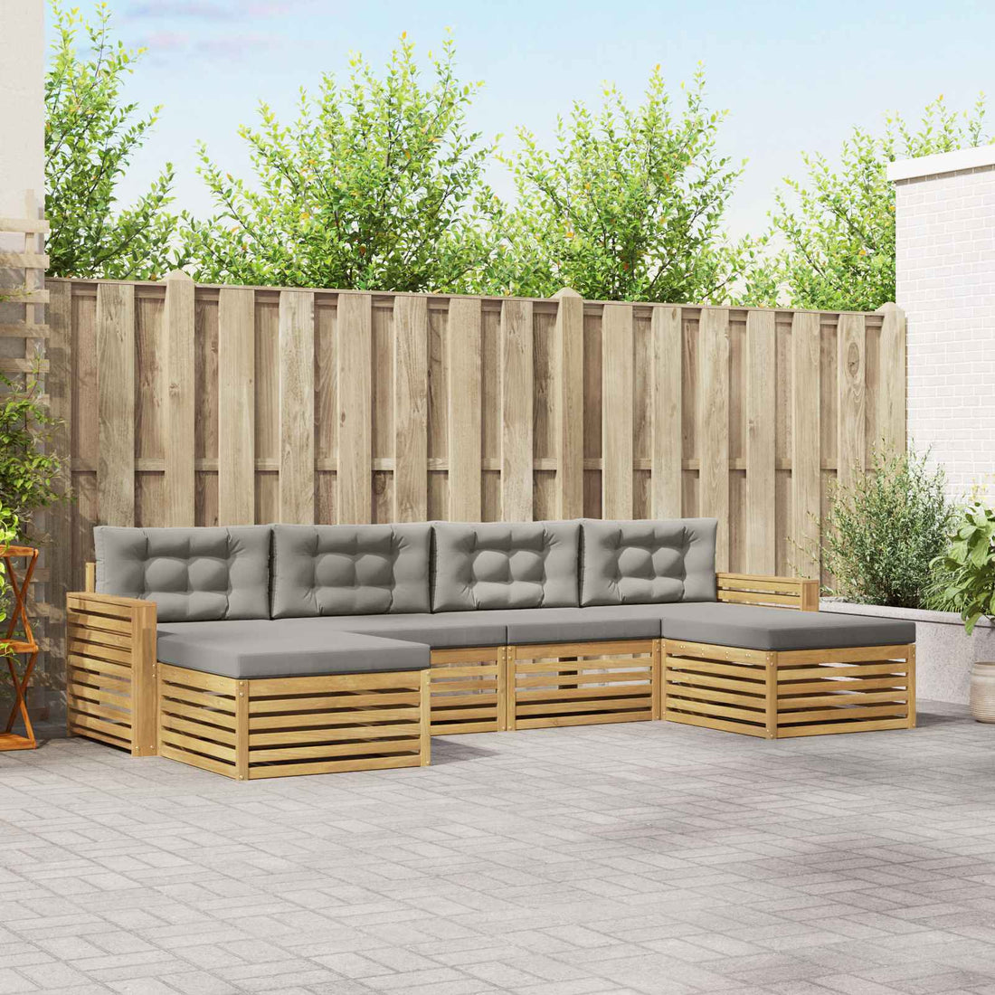 vidaXL Conjunto de sofás de exterior 6 uds. Blanco y Gris Claro