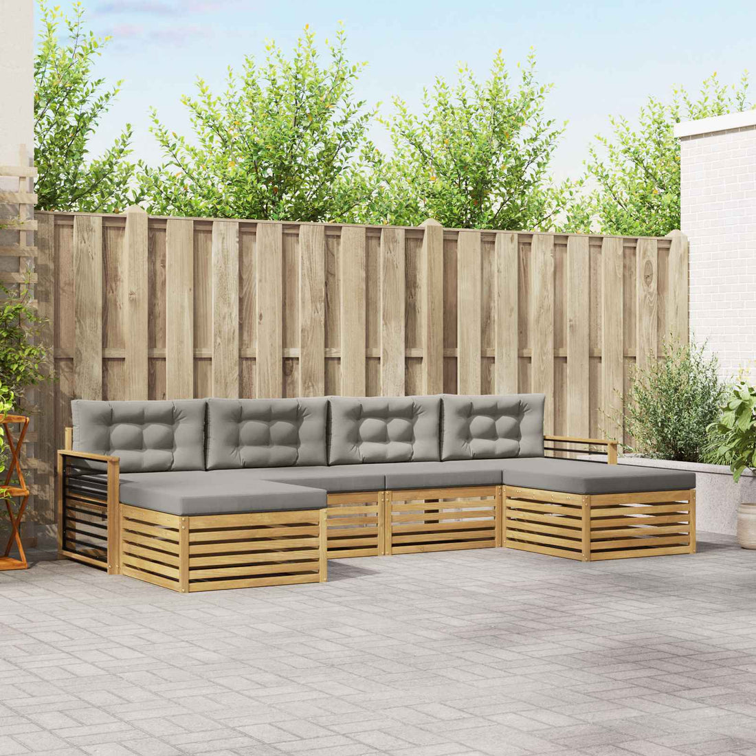 vidaXL Conjunto de sofás de exterior 6 uds. Blanco y Gris Claro