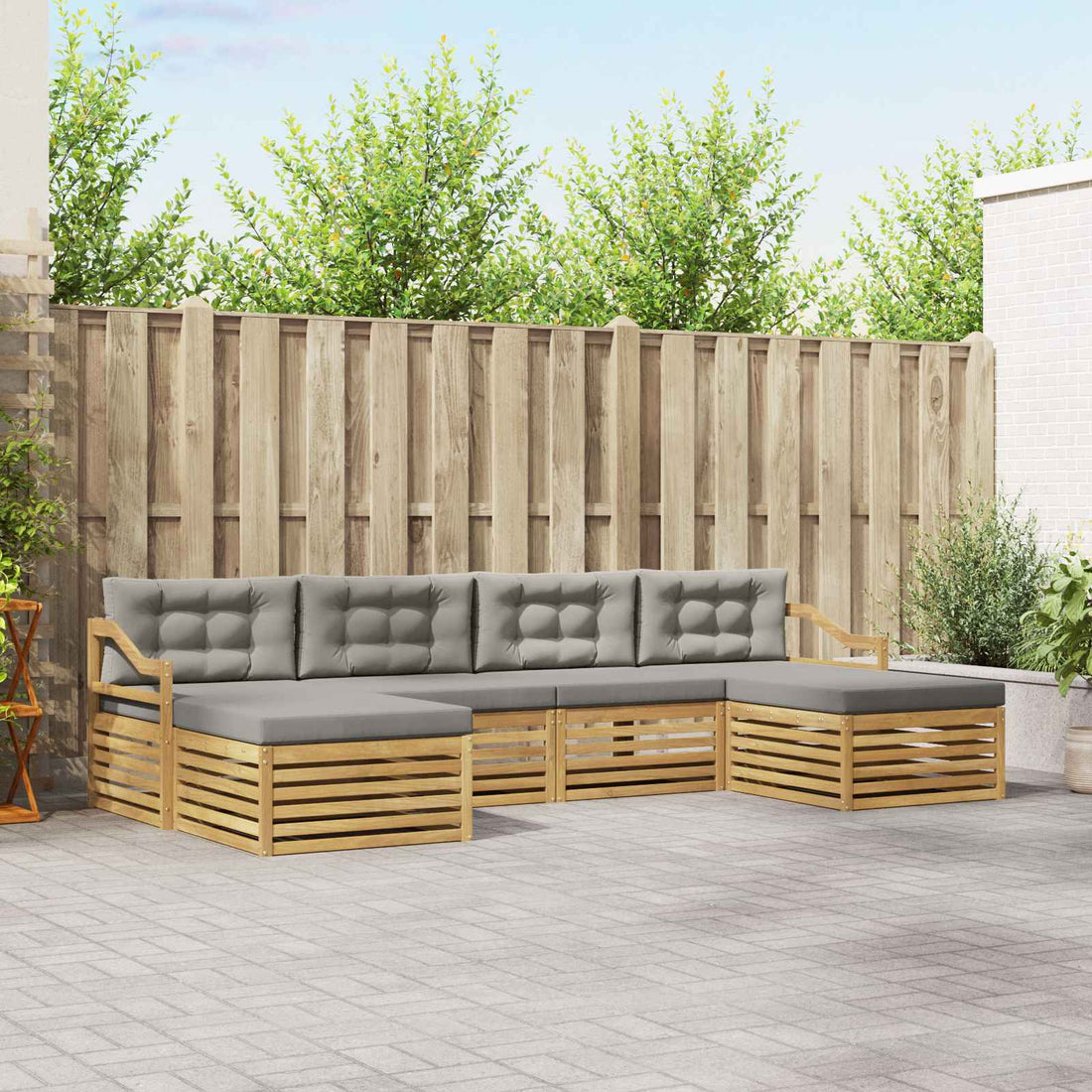 vidaXL Conjunto de sofás de exterior 6 uds. Blanco y Gris Claro