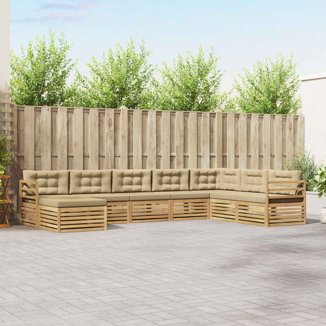 vidaXL Conjunto de sofás de exterior 8 uds. y Beige Poliéster