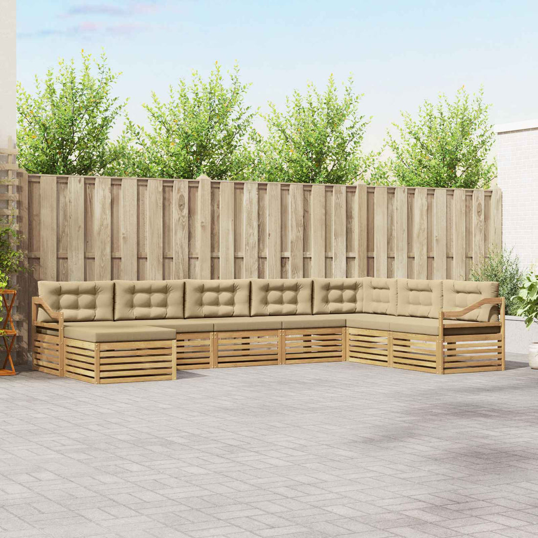 vidaXL Conjunto de sofás de exterior 8 uds. y Beige Poliéster