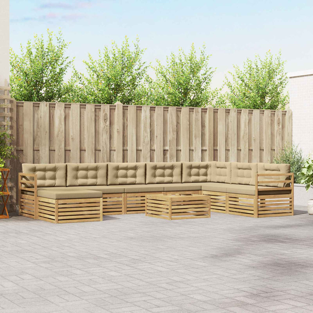 vidaXL Conjunto de sofás de exterior 9 uds. y Beige Poliéster