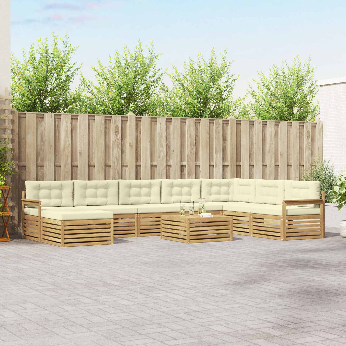 vidaXL Conjunto de sofás de exterior 9 uds. Blanco y Crema
