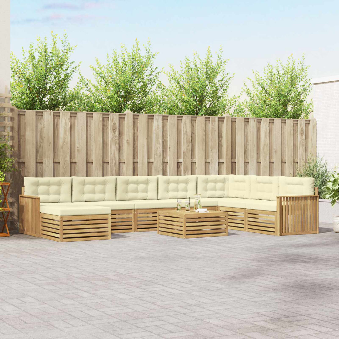 vidaXL Conjunto de sofás de exterior 9 uds. Blanco y Crema