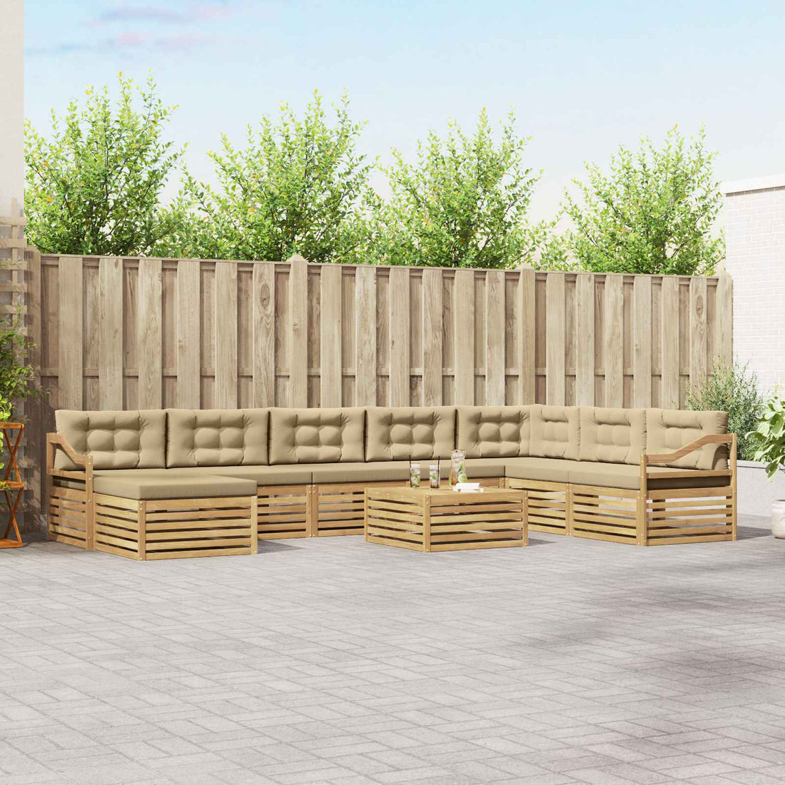 vidaXL Conjunto de sofás de exterior 9 uds. y Beige Poliéster