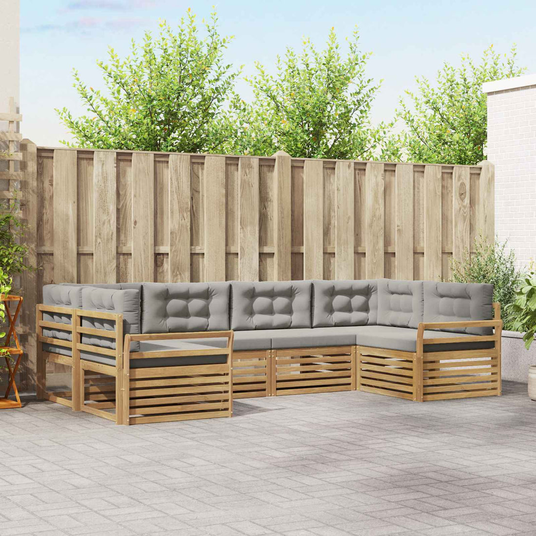 vidaXL Conjunto de sofás de exterior 6 uds. Blanco y Gris Claro